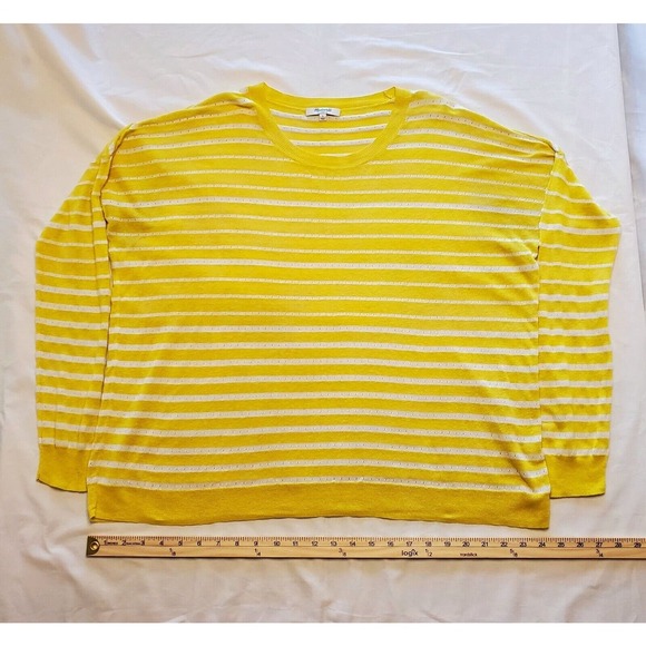 Madewell Linen Blend Sweater Womens Large Bright Yellow & White Stripe Spring - Picture 1 of 3